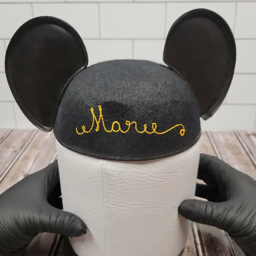 Vintage Disneyland Mickey Mouse Ears Hat Black Felt Souvenir Adult Cap Marie